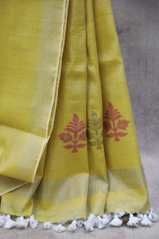 Yellow Tissue Linen Jamdani Saree - SRYTLJS94