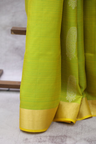 Yellow-Green Stripes Soft Silk Saree-SRYGSSSS37EX