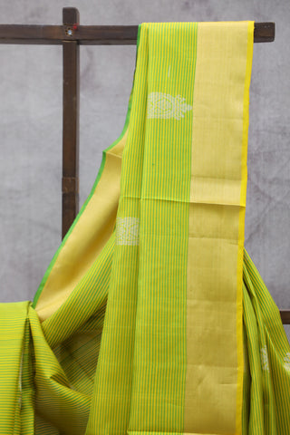 Yellow-Green Stripes Soft Silk Saree-SRYGSSSS37EX