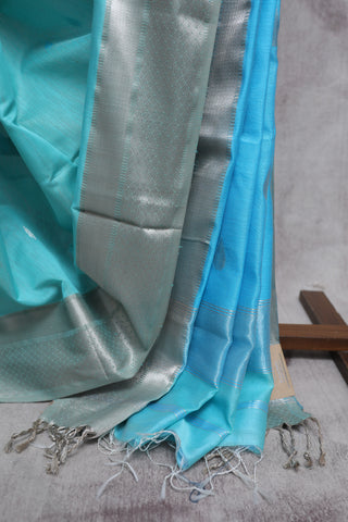 Aqua Cotton Silk Maheshwari Saree - SRACSMS378