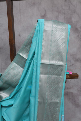 Aqua Cotton Silk Maheshwari Saree - SRACSMS378