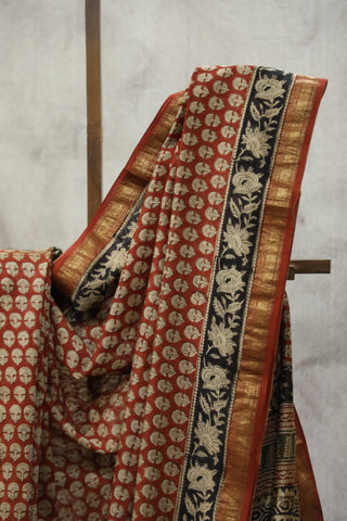 Red HBP Cotton Silk Saree With Maheshwari Border - SRRCSS854