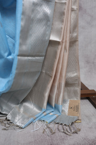 Pastel Blue Cotton Silk Maheshwari Saree - SRPBCSMS377