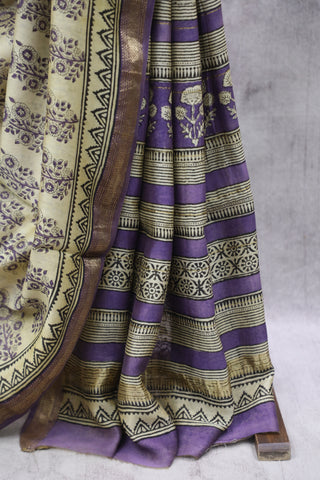 Cream HBP Cotton Silk Chanderi Saree With Maheshwari Border  - SRCCSCS71EX