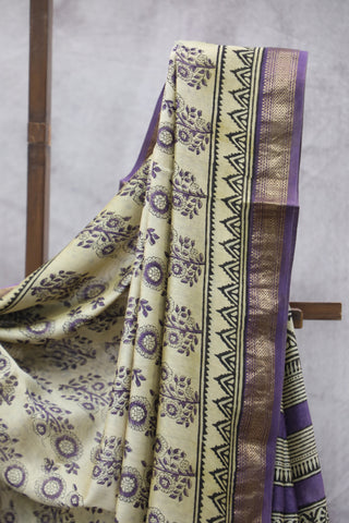 Cream HBP Cotton Silk Chanderi Saree With Maheshwari Border  - SRCCSCS71EX