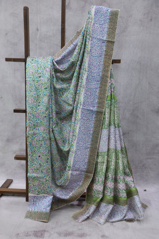 Green Cotton Silk Chanderi Saree With Ghicha Border  - SRCCSCS113EX