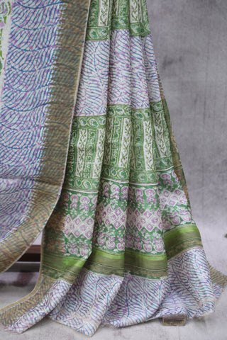 Green Cotton Silk Chanderi Saree With Ghicha Border  - SRCCSCS113EX