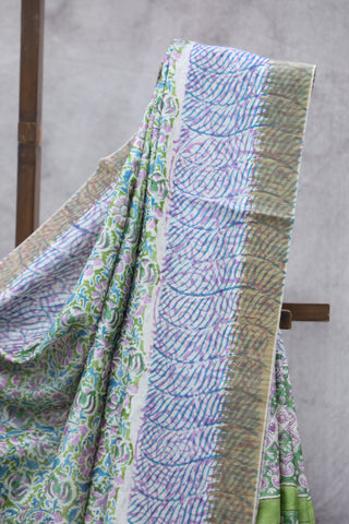 Green Cotton Silk Chanderi Saree With Ghicha Border  - SRCCSCS113EX