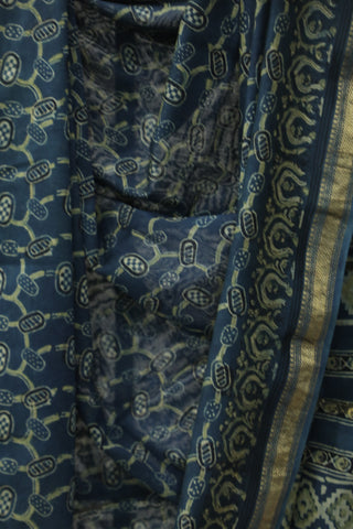 Indigo HBP Cotton Silk Saree With Maheshewari Border - SRICSS884