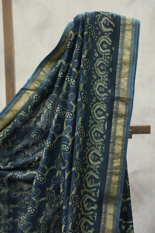 Indigo HBP Cotton Silk Saree With Maheshewari Border - SRICSS884