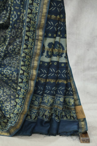 Indigo HBP Cotton Silk Saree With Maheshewari Border - SRICSS886