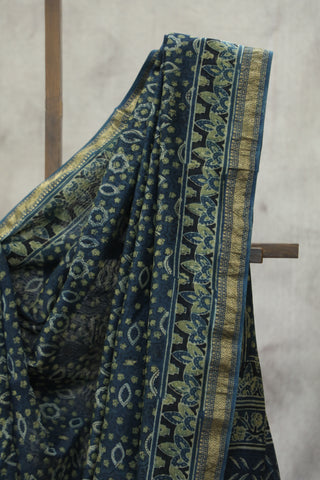 Indigo HBP Cotton Silk Saree With Maheshewari Border - SRICSS886