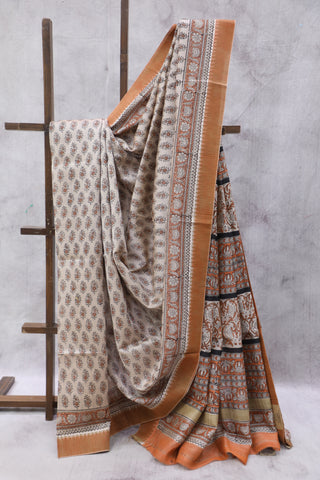 Orange Cotton Silk Chanderi Saree With Ghicha Border  - SRCCSCS112EX