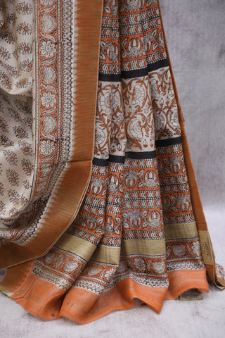 Orange Cotton Silk Chanderi Saree With Ghicha Border  - SRCCSCS112EX