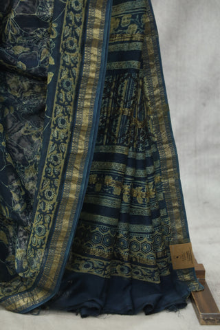 Indigo HBP Cotton Silk Saree With Maheshewari Border - SRICSS885