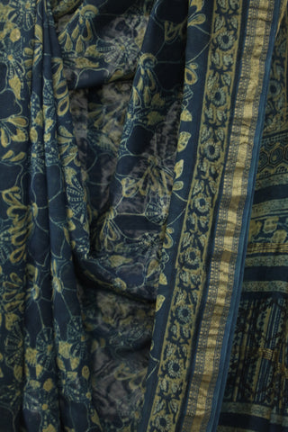 Indigo HBP Cotton Silk Saree With Maheshewari Border - SRICSS885