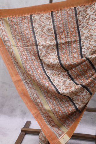 Orange Cotton Silk Chanderi Saree With Ghicha Border  - SRCCSCS112EX