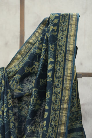 Indigo HBP Cotton Silk Saree With Maheshewari Border - SRICSS885