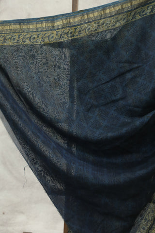 Indigo HBP Cotton Silk Saree With Maheshewari Border - SRICSS885