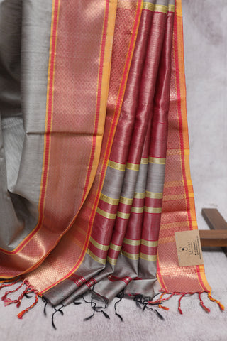 Grey Cotton Silk Maheshwari Saree - SRGCSMS348