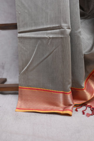 Grey Cotton Silk Maheshwari Saree - SRGCSMS348