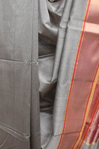 Grey Cotton Silk Maheshwari Saree - SRGCSMS348