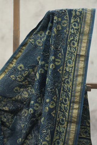 Indigo HBP Cotton Silk Saree With Maheshewari Border - SRICSS883