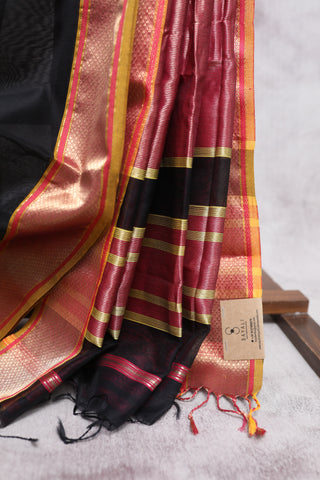 Black Cotton Silk Maheshwari Saree - SRBCSMS347