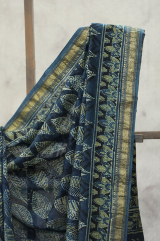 Indigo HBP Cotton Silk Saree With Maheshewari Border - SRICSS882