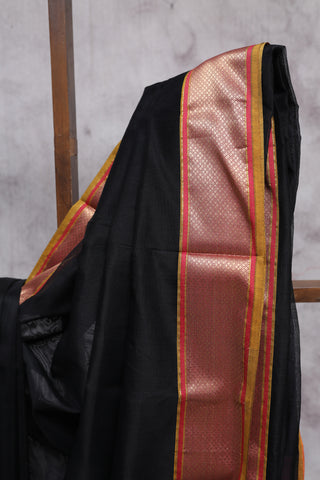 Black Cotton Silk Maheshwari Saree - SRBCSMS347