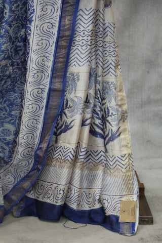 Blue HBP Cotton Silk Saree With Maheshewari Border - SRBCSS897