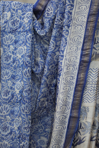 Blue HBP Cotton Silk Saree With Maheshewari Border - SRBCSS897