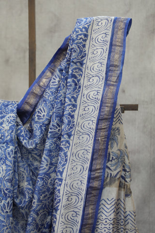 Blue HBP Cotton Silk Saree With Maheshewari Border - SRBCSS897