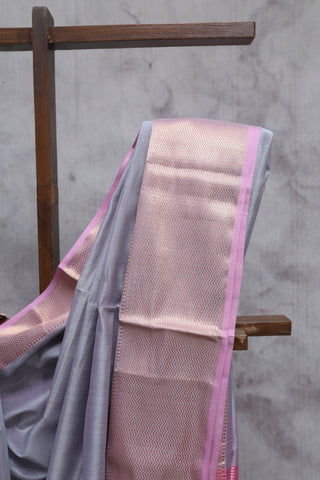 Grey Cotton Silk Maheshwari Saree - SRGCSMS324