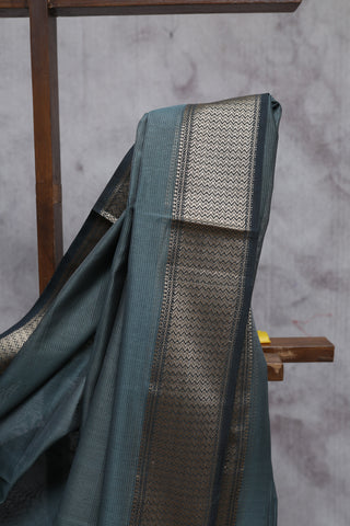 Teal Grey Cotton Silk Maheshwari Saree - SRTGCSMS321