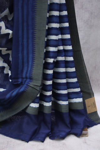 Indigo Cotton Silk Chanderi Saree  - SRICSCS125EX