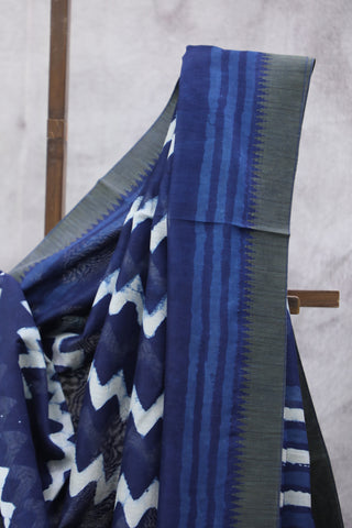 Indigo Cotton Silk Chanderi Saree  - SRICSCS125EX