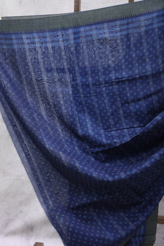 Indigo Cotton Silk Chanderi Saree  - SRICSCS125EX