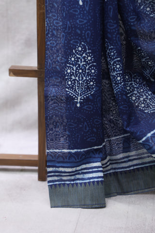 Indigo Cotton Silk Chanderi Saree  - SRICSCS126EX