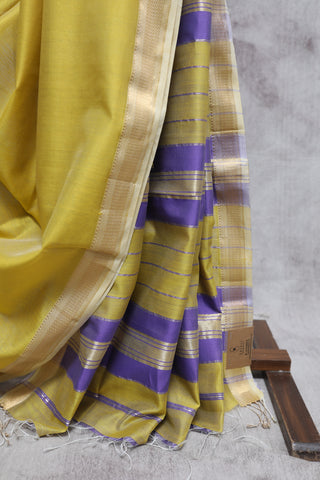 Lime yellow Cotton Silk Maheshwari Saree - SRLYCSMS356