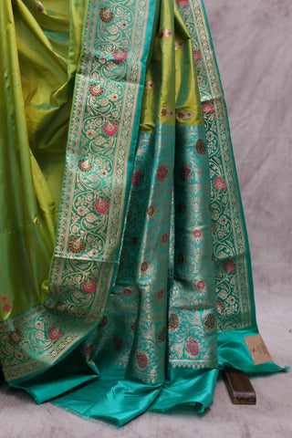 Parrot Green Banarasi Silk Saree-SRPGBSS358