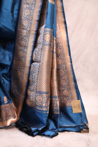 Dark Peacock Blue Banarasi Silk Saree-SRDPBBSS406