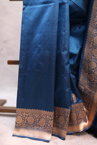 Dark Peacock Blue Banarasi Silk Saree-SRDPBBSS406