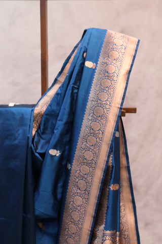 Dark Peacock Blue Banarasi Silk Saree-SRDPBBSS406