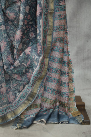 Blue HBP Cotton Silk Saree With Maheshwari Border - SRBSS859