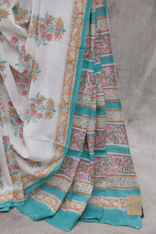 White HBP Cotton Saree-SRWCS50EX