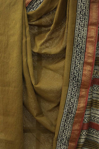 Olive HBP Cotton Silk Saree With Maheshwari Border - SROCSS857