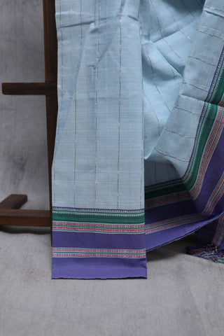 Light Blue Cotton Ilkal Saree with Gayatri Bordar -SRLBCIS304