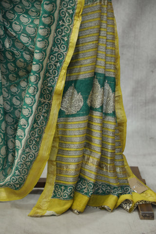 Green HBP Cotton Silk Saree With Maheshwari Border - SRGCSS927