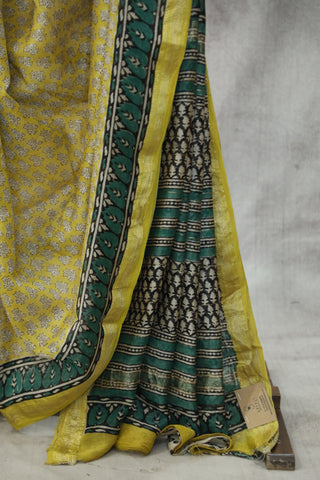 Yellow HBP Cotton Silk Saree With Maheshwari Border - SRYCSS926